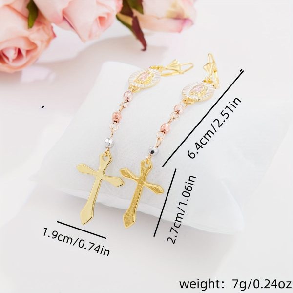 2pcs Creative Cross Pendant Tassel Alloy Earrings, Holiday Party Gift - Image 4