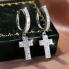Elegant And Simple Style Copper Jewelry With A Shiny Zirconia Inlaid Pendant Earrings In A Silvery Cross Design, A Luxurious Gift For Women