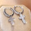 Elegant And Simple Style Copper Jewelry With A Shiny Zirconia Inlaid Pendant Earrings In A Silvery Cross Design, A Luxurious Gift For Women - Image 6