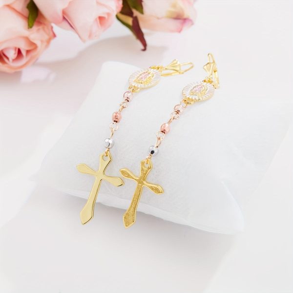 2pcs Creative Cross Pendant Tassel Alloy Earrings, Holiday Party Gift - Image 2
