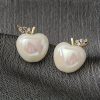 Elegant & Cute Apple-Shaped Stud Earrings with Cubic Zirconia and Faux Pearl, 925 Sterling Silver Posts - Ideal for Casual Wear or Music Festivals, Cute Stud Earrings - Image 2