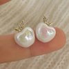 Elegant & Cute Apple-Shaped Stud Earrings with Cubic Zirconia and Faux Pearl, 925 Sterling Silver Posts - Ideal for Casual Wear or Music Festivals, Cute Stud Earrings
