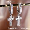 Elegant And Simple Style Copper Jewelry With A Shiny Zirconia Inlaid Pendant Earrings In A Silvery Cross Design, A Luxurious Gift For Women - Image 2