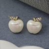 Elegant & Cute Apple-Shaped Stud Earrings with Cubic Zirconia and Faux Pearl, 925 Sterling Silver Posts - Ideal for Casual Wear or Music Festivals, Cute Stud Earrings - Image 5