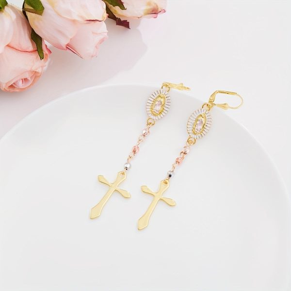 2pcs Creative Cross Pendant Tassel Alloy Earrings, Holiday Party Gift - Image 5