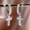 Elegant And Simple Style Copper Jewelry With A Shiny Zirconia Inlaid Pendant Earrings In A Silvery Cross Design, A Luxurious Gift For Women - Image 5